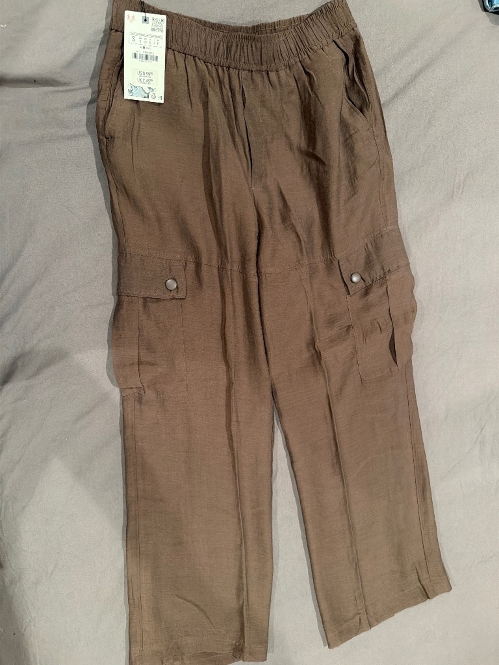 NWT Zara Lightweight Cargo Pants Mocha Brown Sz S